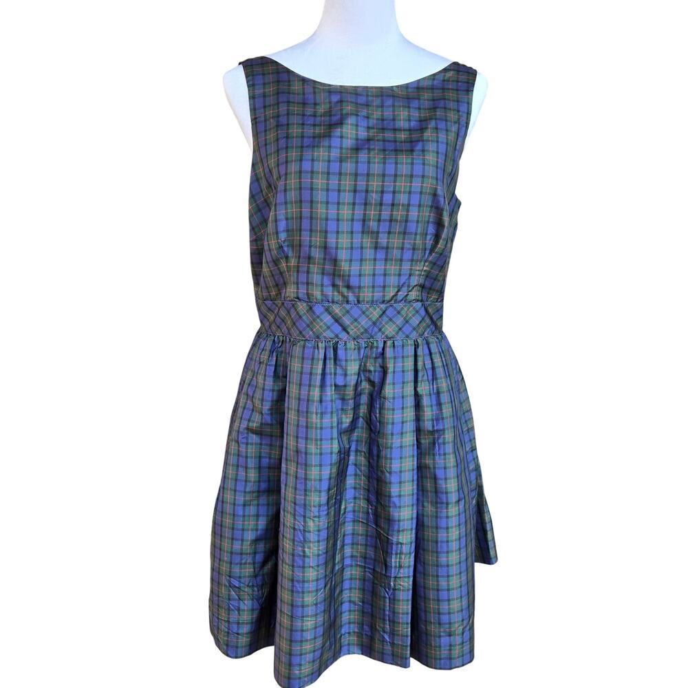 Tommy Hilfiger Tartan Plaid Fit & Flare Silk Dress Sz 12 Preppy
